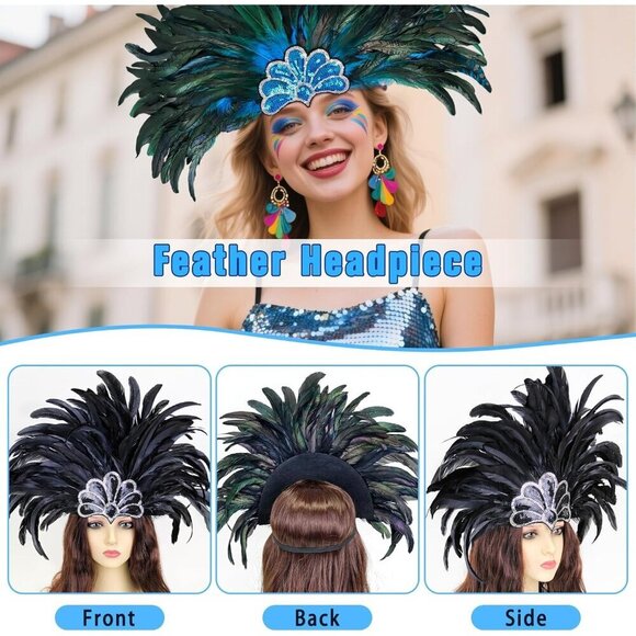 Feather Headband Women Mardi Gras Costume Accessories Sequin Fan Headpiece main image 4